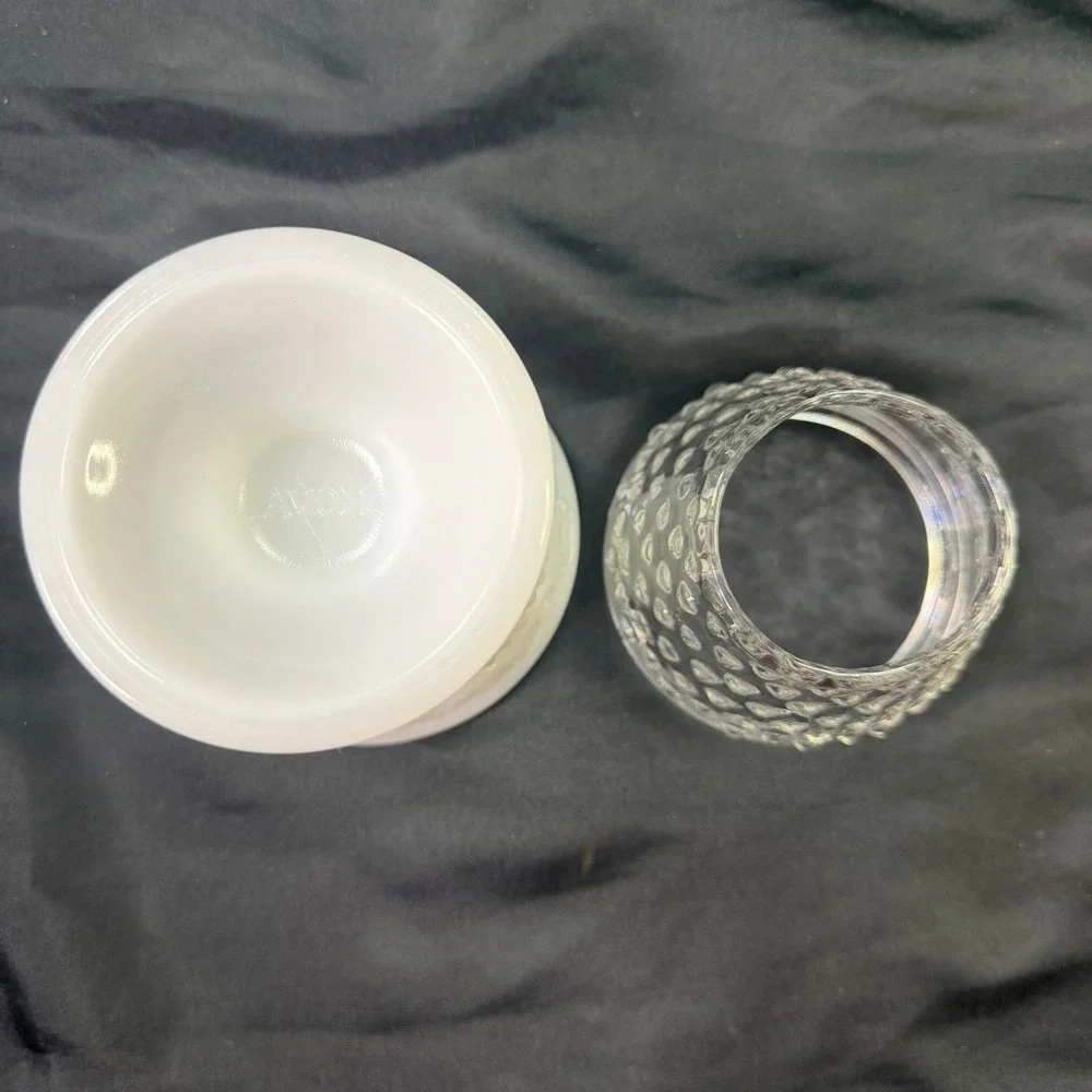 Vintage Avon Milk Glass Hobnail Fairy Lamp Votive Holder Clear Top 2 Piece